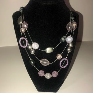 NY&Co Purple & Silver Layered Statement Necklace
